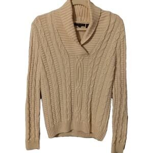 jeanne pierre cable knit sweater Cotton Sz. Med. Cowl V Neck Cottage Boho
